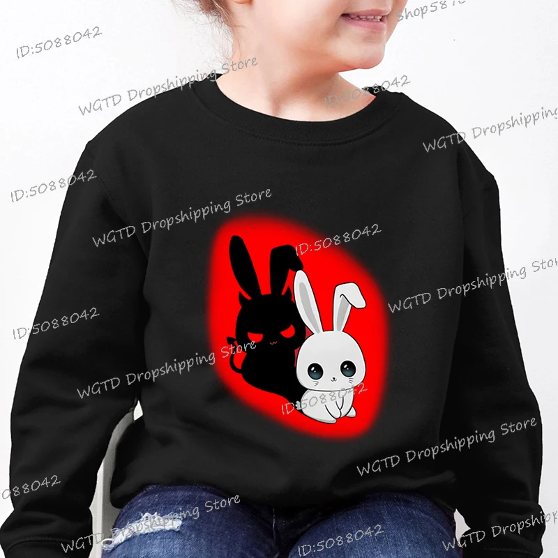 Funny Evil Bunny Print Kids Hoodies Fashion Harajuku Rabbit Pullover Long Sleeve Cartoon Animal Tracksuit Girls Boys Sweatshirt