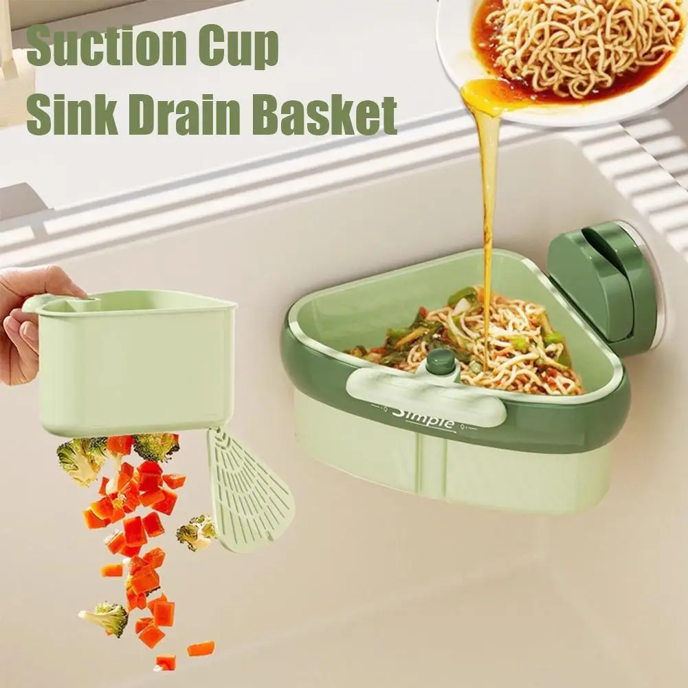 

Press Lock Suction Cup Sink Organizer Triangle Draining Rack w/ Basket Holder, Over Sink Dish Drying Rack & Strainer for Kitchen