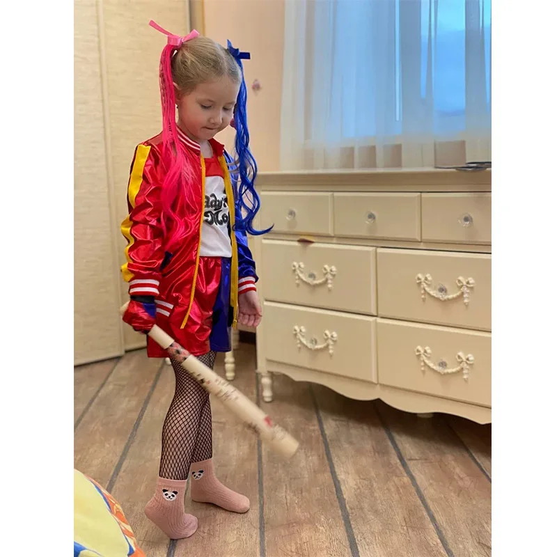 CyHarleen Quinzel disfraces de Cosplay para niñas fantasía Arlequina vestido de fiesta de Halloween chaqueta conjunto de ropa de bate de béisbol