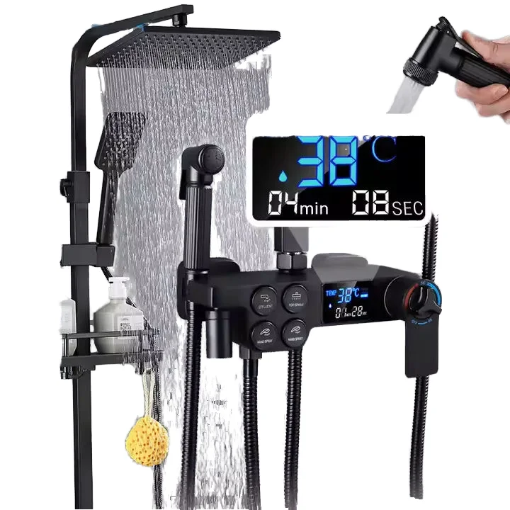 

Luxury Modern High Quality Rain Shower Set Quality Copper Hotel Bathroom Faucets Metered Head Shower High-End Digital Shower Set