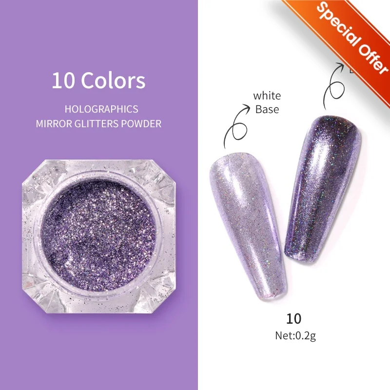 1pc poudre à ongles holographique paillettes poudre coloré manucure Nail Art métal écrasé perceuse poudre