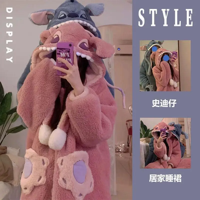 

New Style Stitch Couple's Pajamas Autumn and Winter Thickened Coral Fleece Nightgown Bathrobe Home Wear Set
