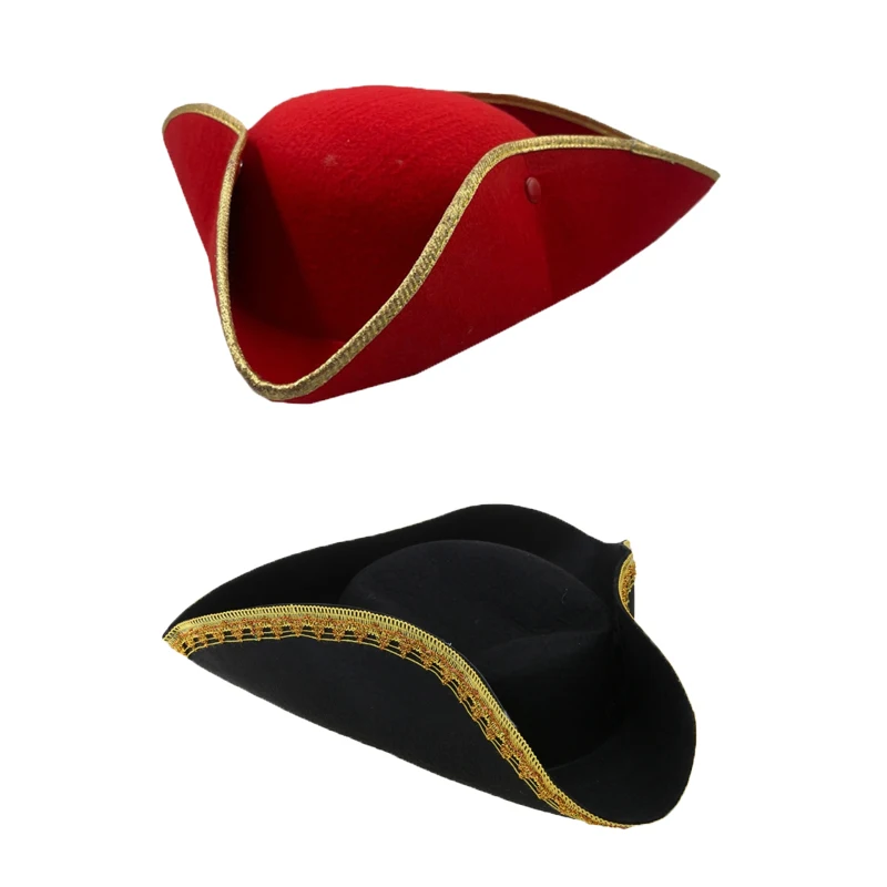 Funny Adult Colonial Tricorn Hat Cosplay Pirate Hat Unique Women Male Halloween Party Hat for Historical Reenactments