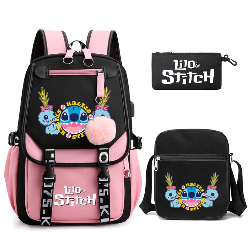 

3Pcs/set Lilo Stitch Backpack for Boy Girl Back To School Anime Backpack Teenage Student Cartoon Bookbag Women Travel Rucksack