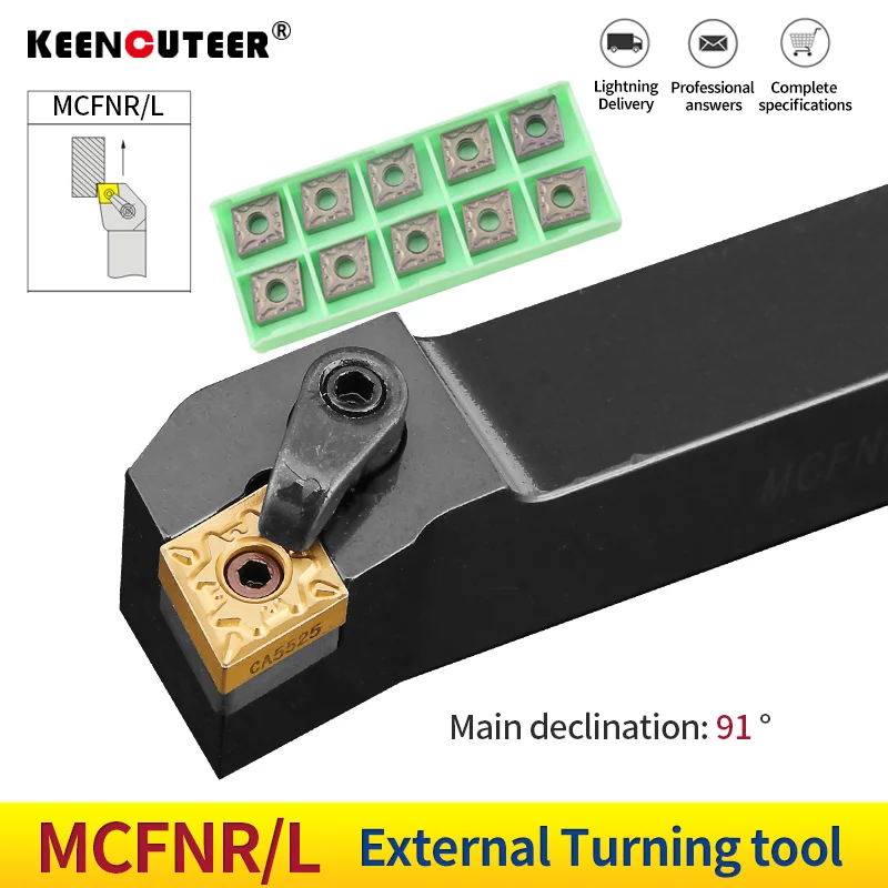 Cnc External Turning Tool Holder Carbide Inserções Torno de Corte Conjunto de Ferramentas Mcfnr2023k12 Mcfnr2525m12 Mcfnr l 1pc