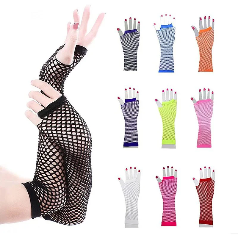 Sexy Colour Half Finger Party Props Hollow Fishnet Gloves Cosplay Women Punk Stage Performance Personality Fingerless Mittens