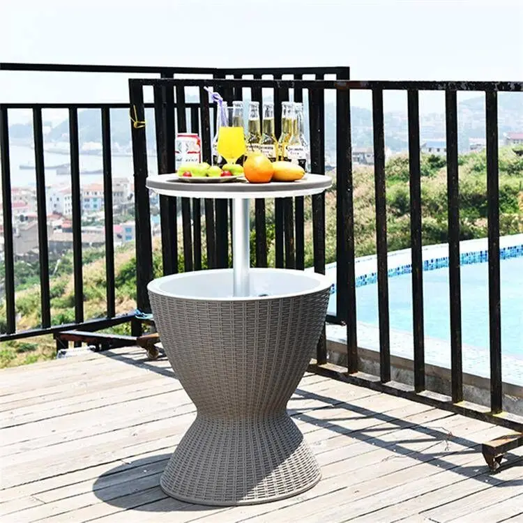 

Durable Outdoor Rattan Patio Furniture Set Industrial Style Cool Bar Cooler Table Ice Bucket for Camping Includes Carton