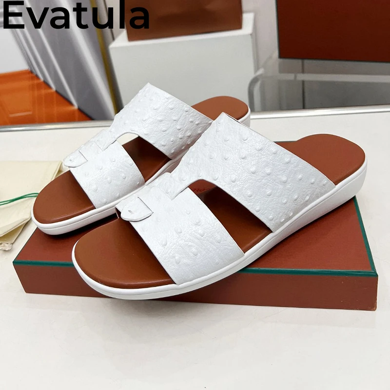 2024 Summer High Quality Genuine Leather Flat Slippers Men Open Toe Lazy Slides Shoes Male Outdoor Casual Beach Mules Hombres