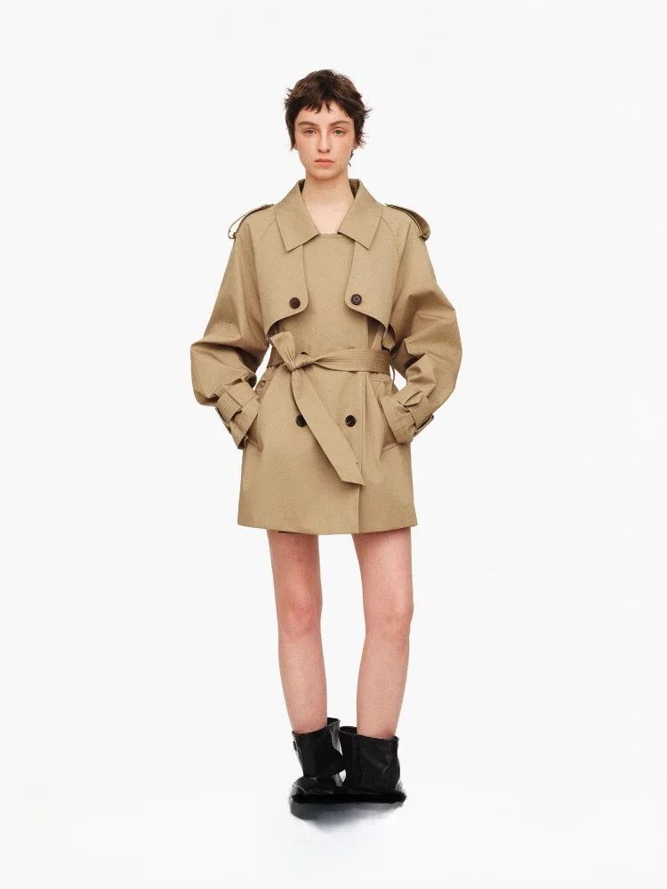 

Age of Ascent Vintage Loose Fit Mid-Length Design Sense Windbreaker Jaet Cotton Casual Ele Sle Fem Spring Autumn