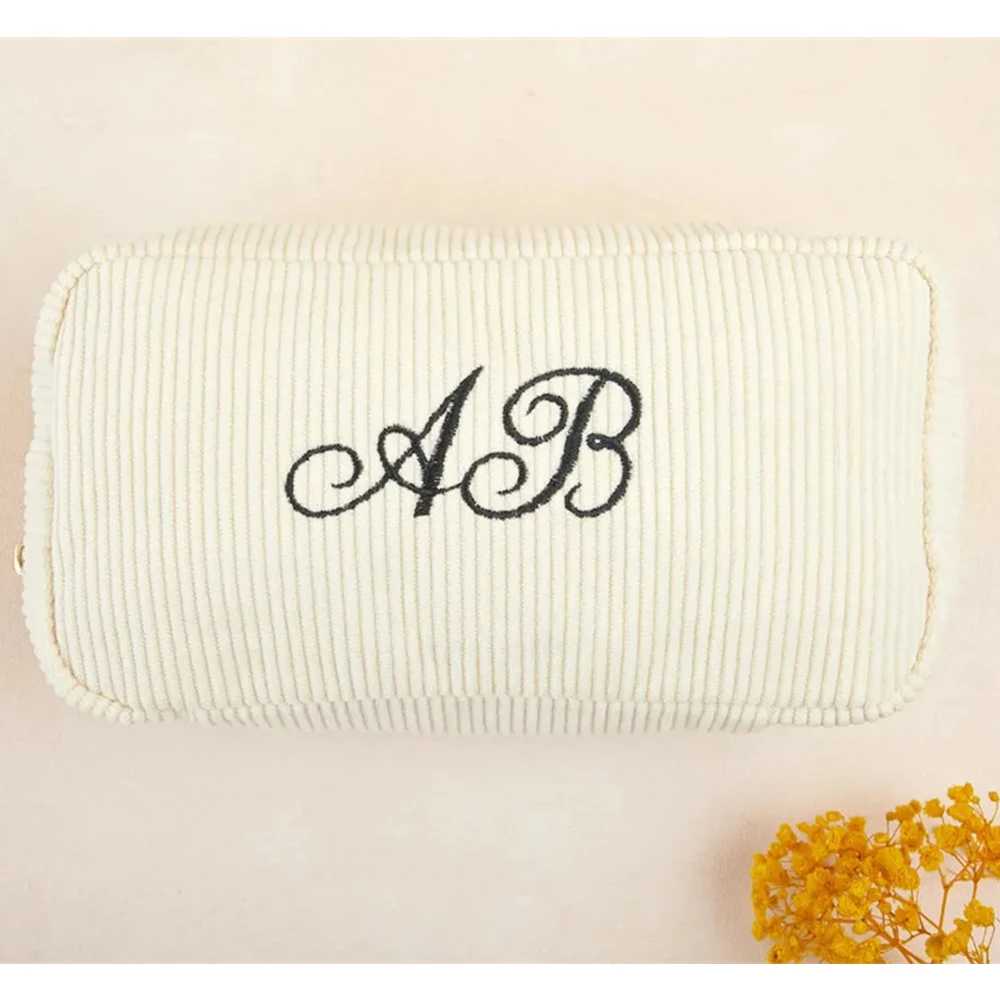 New Embroidered Women's Corduroy Cosmetic Bag Small Storage Bag Travelling Simple Wash Bag Personalized Name Gift Toiletry Bag