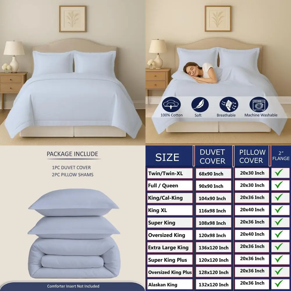 

Полный комплект пододеяльников из 100% хлопка — 80x90 дюймов, мягкое дышащее постельное белье из трех предметов с 2 подушками, предварительно моется для комфорта