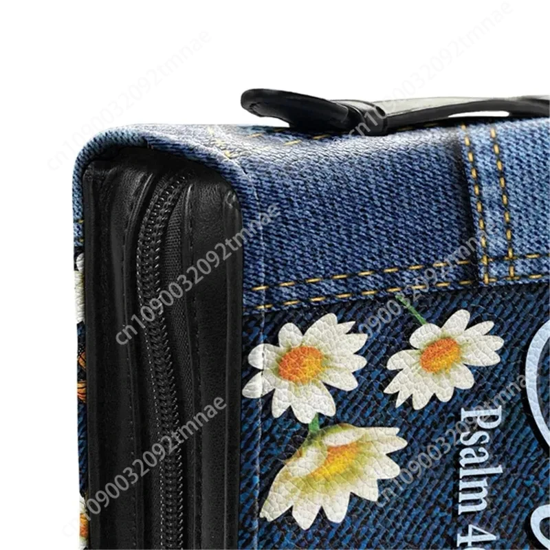 Flowers Bible Bags Storage Be Still and Know That I Am God Butterfly Custom PU Leather Bible Study Holy Cover Case Carry Bags