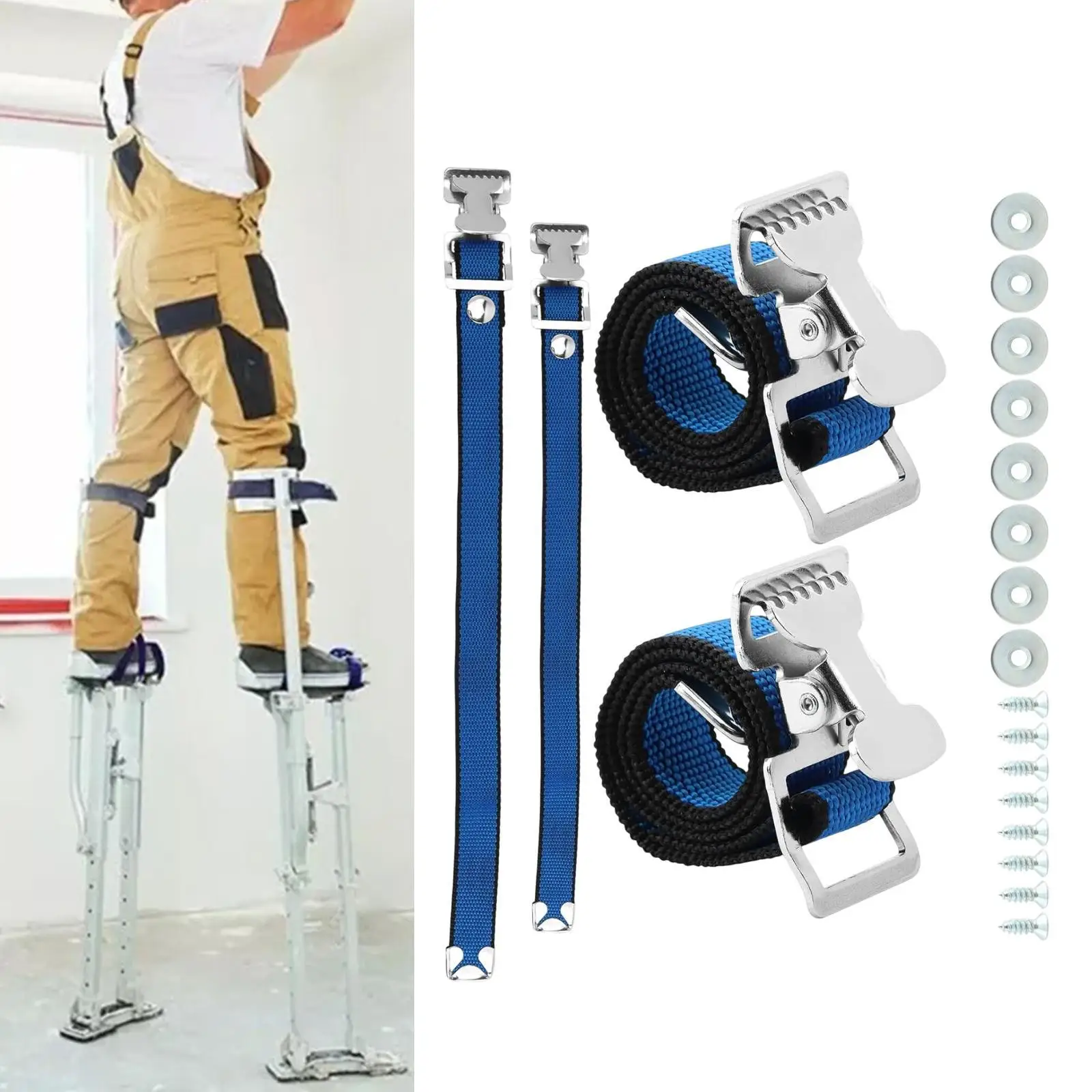 

4x Drywall Stilts Leg Band Straps with Screws Easy Use Stainless Steel Buckles Nylon Straps Accessories Comfortable Replacement