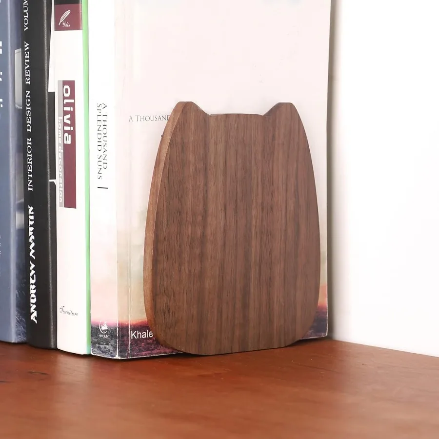 نهايات الكتب للأرفف، نهايات الكتب للمنزل والمكتب والمدرسة والمطبخ، سدادة كتب لطيفة من خشب الجوز، زوج واحد