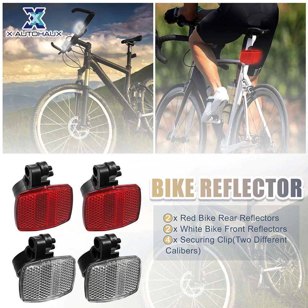 

X Autohaux 2/4/10pcs Bicycle Warning Front Rear Reflector Kit Mountain Bike Safety Reflectors Red White for Handlebar Seatpost