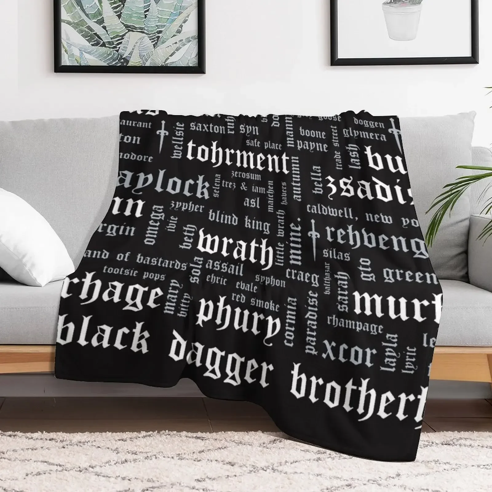 Black Dagger Brotherhood Word Cloud - Landscape Throw Blanket Hairy Soft Blankets