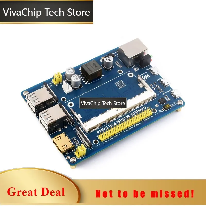 VivaChip TechCompute Module IO Board with PoE, Composite Breakout Board for Developing with Raspberry Pi CM4S / CM3 / CM3L / CM3