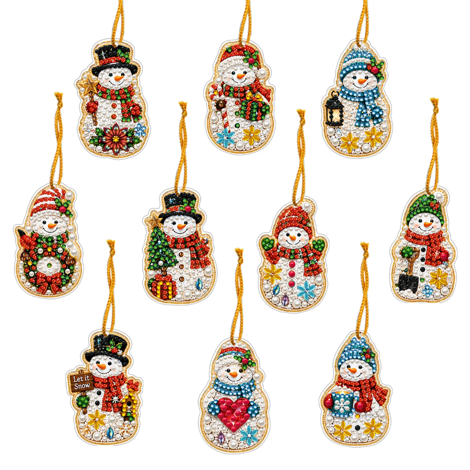 Christmas Ornament Craft Set DIY Diamond Painting Acrylic Rhinestone Xmas Tree Hanging Pendants Decor 10pcs