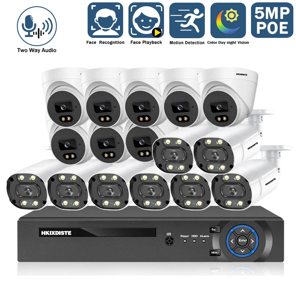 

5MP 16 Channel CCTV Security Kit H.265 XMEYE 4K POE NVR System 16CH Color Night Vision IP Camera Video Surveillance System Kit