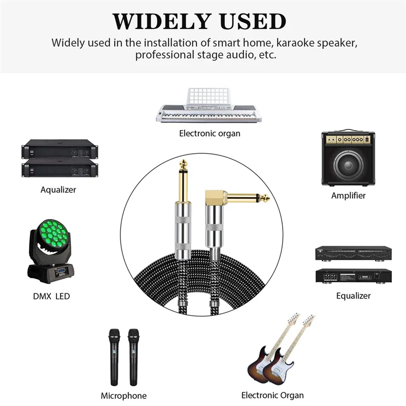 كابل صوت للميكروفون مطلي بالذهب 6.35 مم كابل تمديد كابل ميكروفون ستيريو