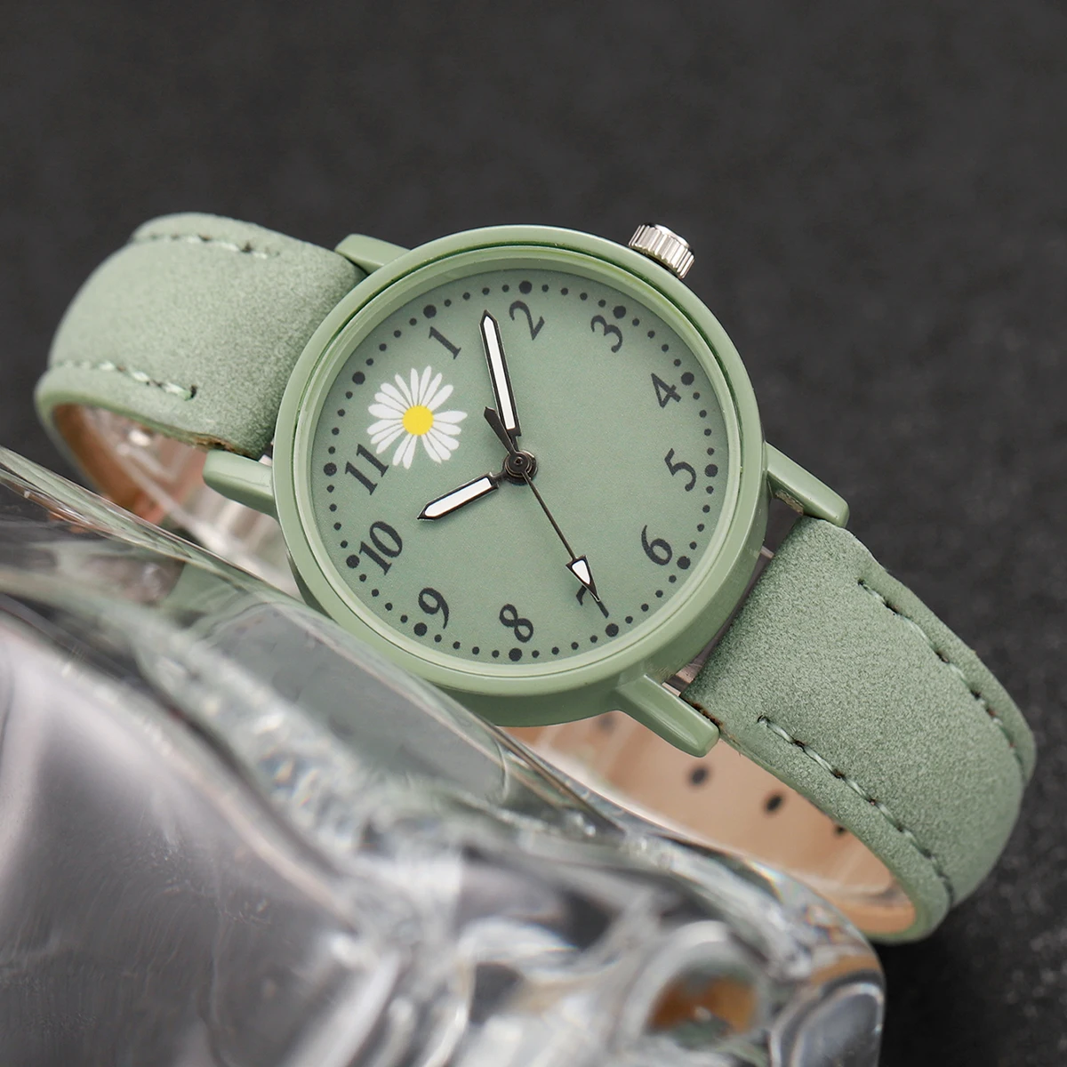 2PCS/Set Fashion Flower Women's Watch Casual Arabic Dial Leather Band Quartz Watches Bracelet Set image 4