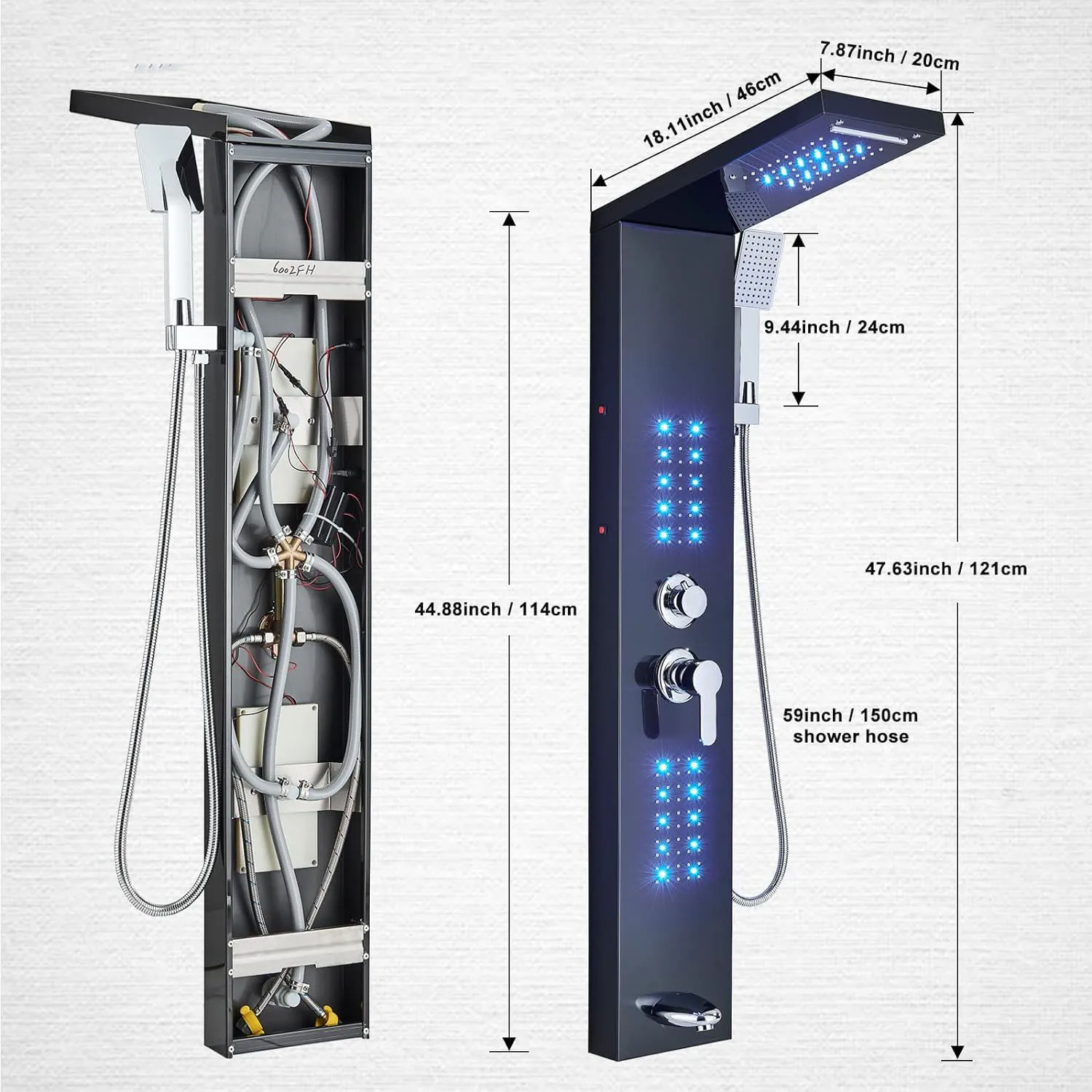 Imagem -06 - Zappo-painel de Chuveiro Portátil Sistema de Torre Chuva de Led Cabeça de Cachoeira Sistema de Jatos de Corpo Inteiro Led Coluna de Chuveiro com Bico de Banheira