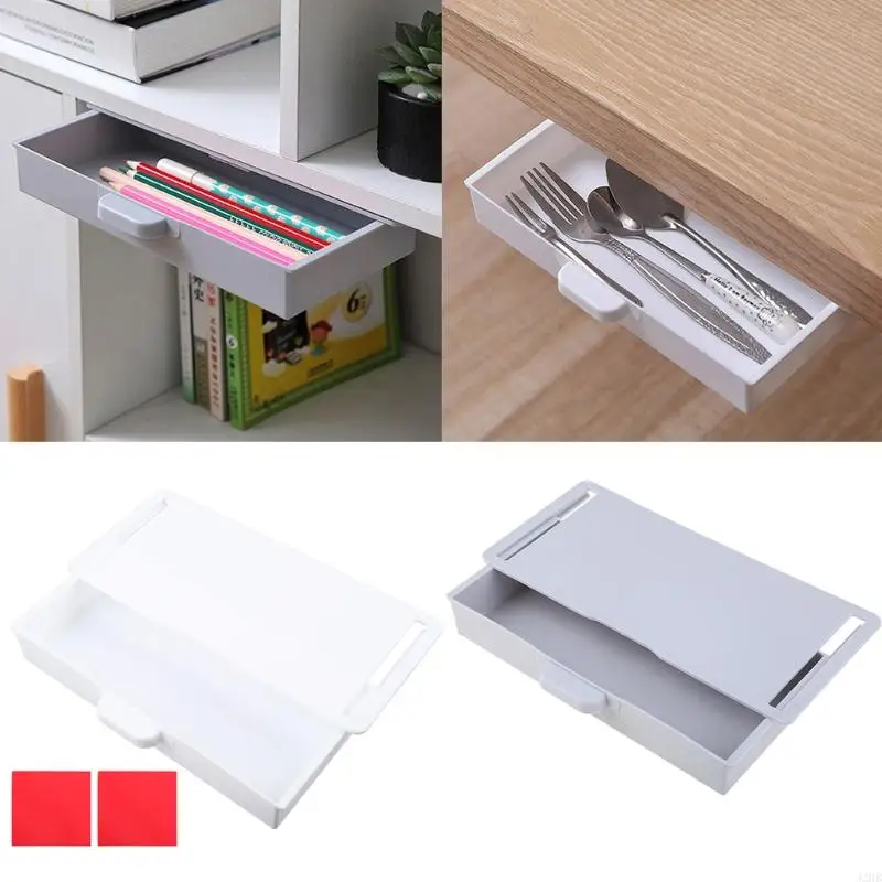 

J2HB Under Desk Storage Box Slide Out Table Adhesive Kitchen Fork Spoon