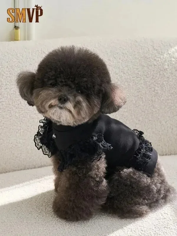 

Summer Cotton Turtleneck Lace Small Fly Sleeves Sexy Small Vest Soft Breathable Princess Style Elegance Kitten Small Dog Clothes