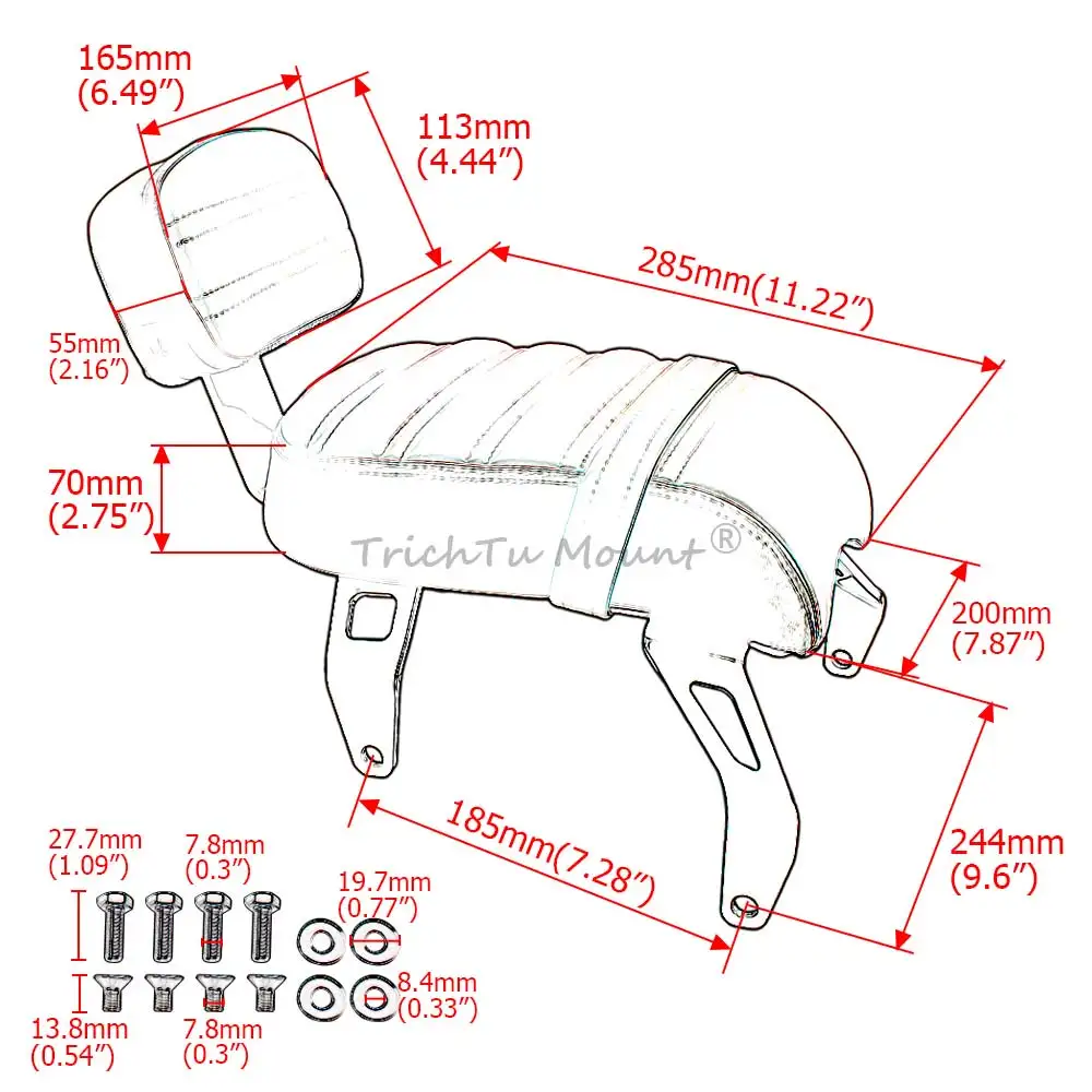 Black seat cushion motorcycle backseat accessories with support backrest For easy mounting for Indian Scout Bobber ABS 2018-2020