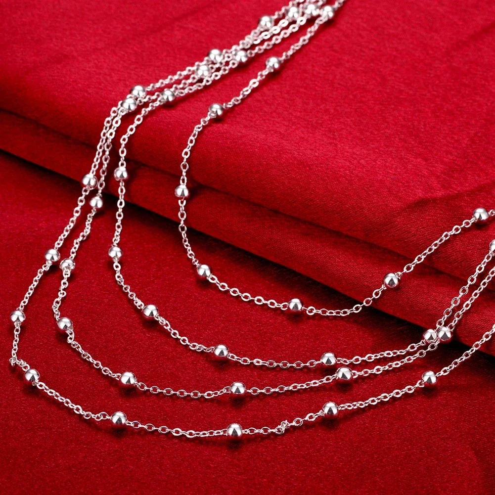 

Hot sale 925 Sterling Silver Fashion Jewelry 18 inches Smooth Bead Chain Necklace For Women Wedding Birthday Gifts