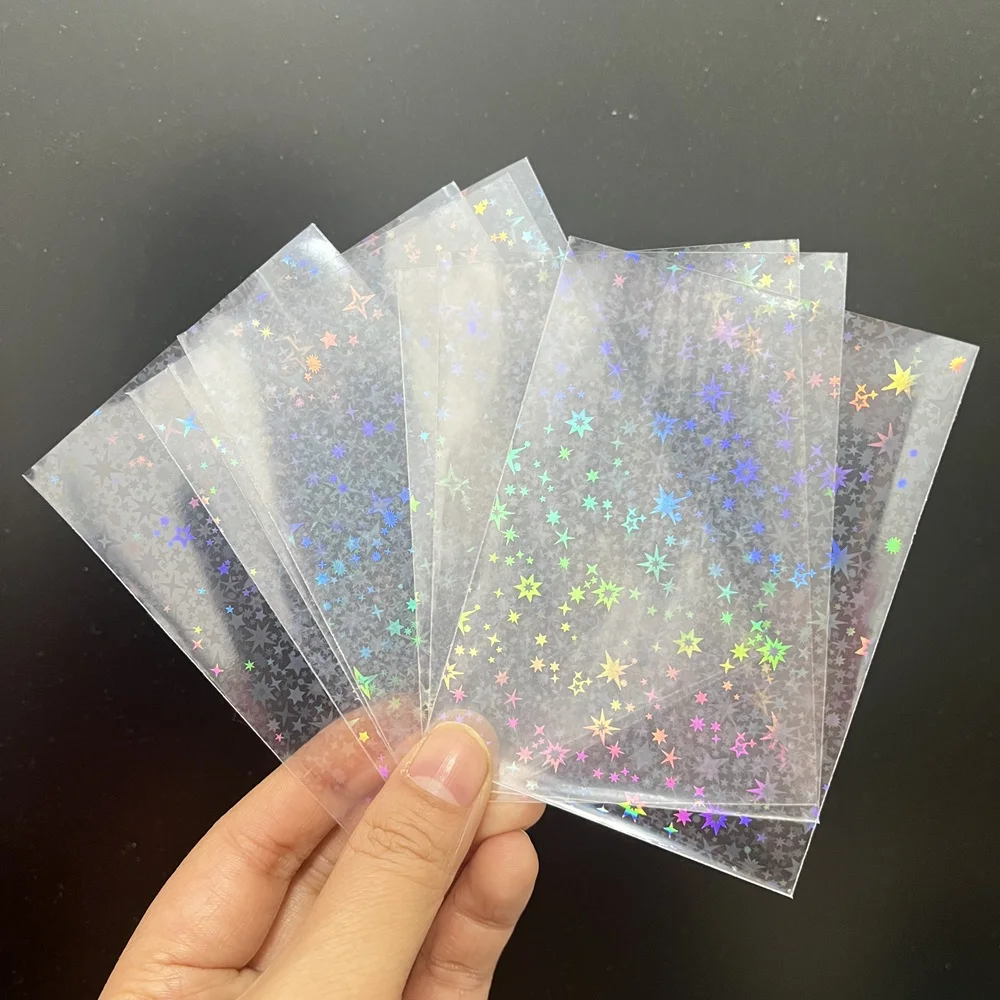 50PCS Heart Shape Rainbow Star Foil Card Sleeves, Top Loading Protector for Board Games, Collectible Cards, Photos & Tarot