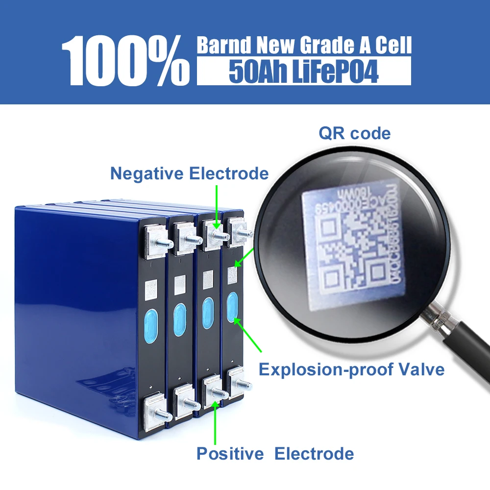 3.2V 50Ah Lifepo4 Rechargeable Battery Original Brand New EVE Cell For DIY Energy Storage System RV Boat 4-16 PCS With Busbars