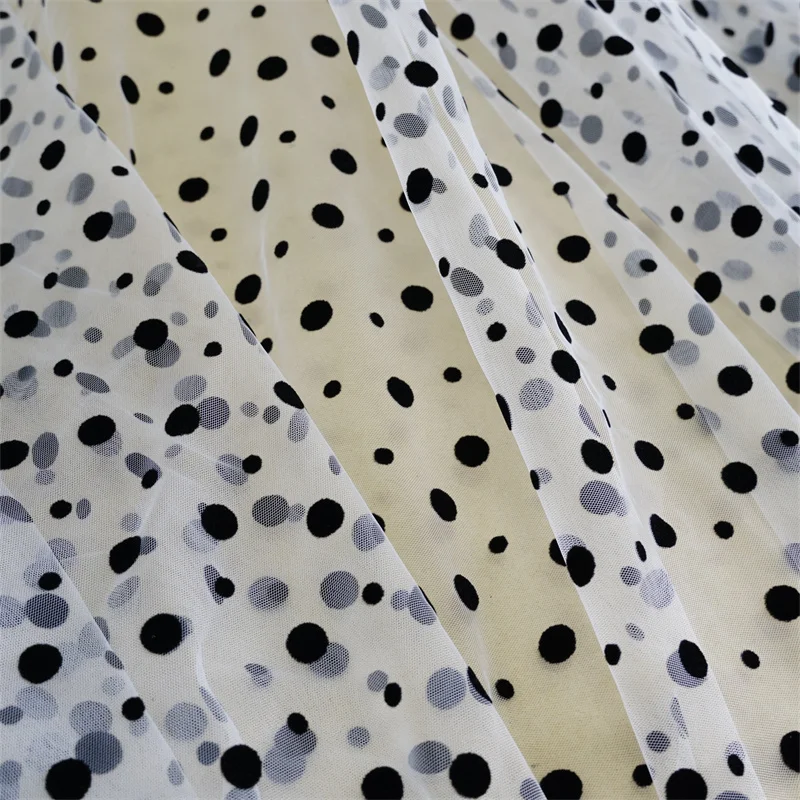 2 Yards Soft tulle Veil Lace Fabric Flocking Black Polka Dots Fabric For Prom Gown Wedding Dress, Evening Party Dress, Blouse