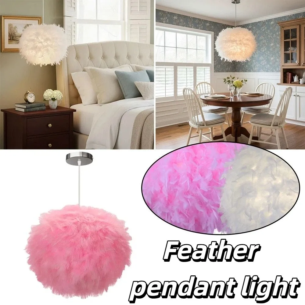 

White Feather Shade Feather Pendant Light E27 Holder Fluffy Feather Design Fluffy Pendant Light LED Lighting Cozy