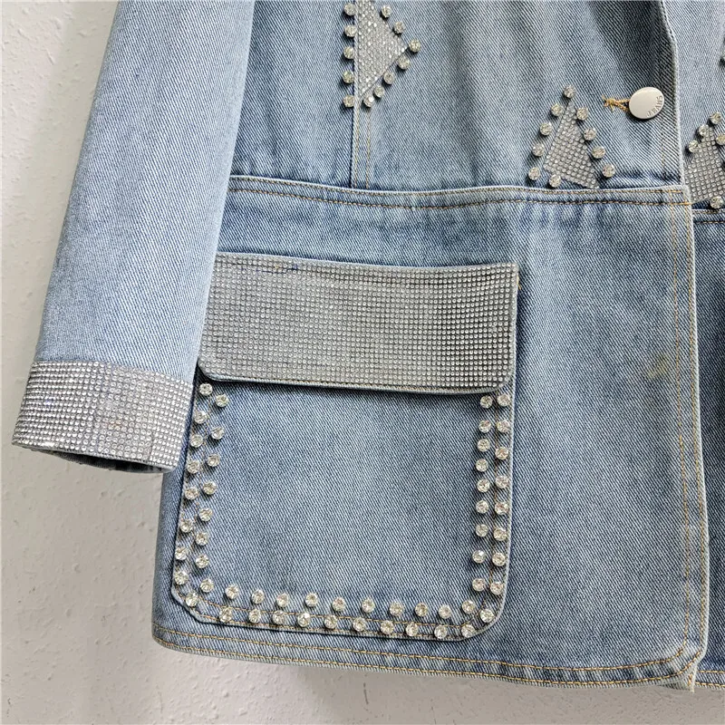 ANJY الخريف جديد المرأة الدنيم السترة الشارع الأمريكي موضة المتخصصة مزاجه أنيقة رصع الماس مطرز الاتجاه دعوى A14668