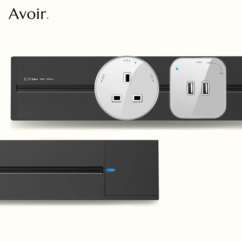 

Avoir Surface Wall Mounted Track Socket US EU French UK Usb Type-C Fast Charging Port Round Square Adapter Plug Electric Outlet