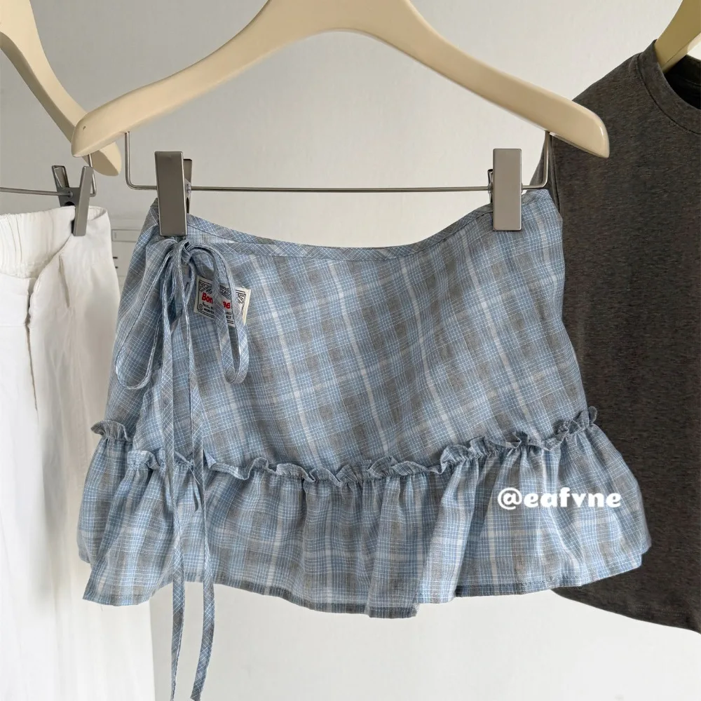 

Модные женские пояса с рюшами и высокой талией, аксессуары для джинсов, короткая юбка с клетчатым узором, универсальная мини-юбка в стиле Y2K, уличная одежда