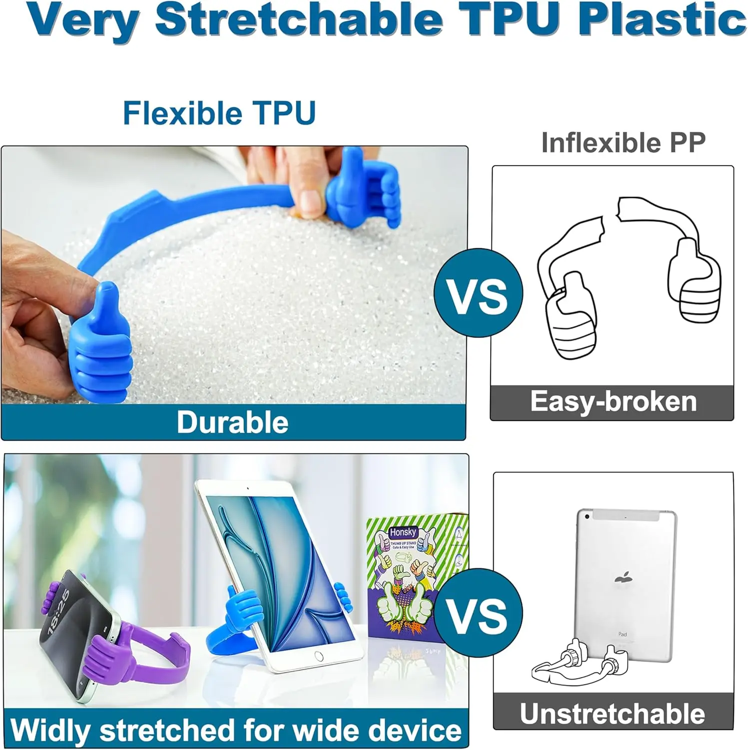Thumbs-up Handy-Ständer, Tablet-Ständer, Smartphone-Handy, Handy l, verstellbar, flexibel, weiß