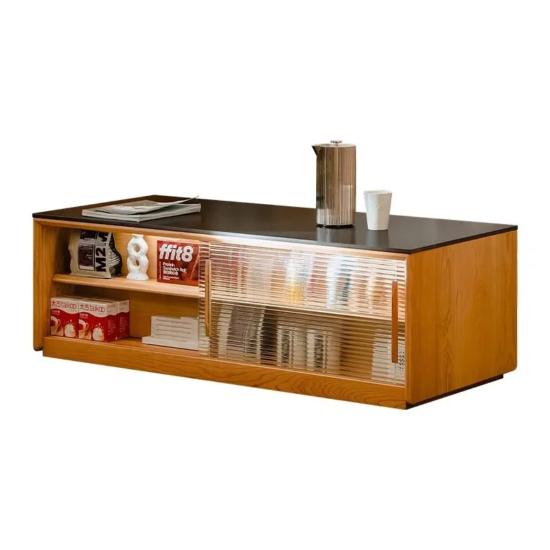 Liuyan tea table living room solid wood floor tea table, cherry wood Japanese-style household rock slab small tea table