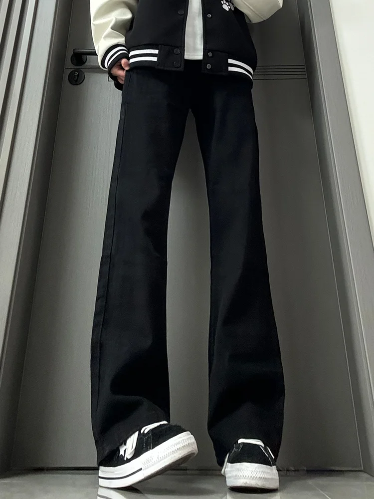 

Black Straight Leg Men's Jeans Leaf Blade Knife High Street Vibe Slim Fit Bootcut Denim Pants Casual Wear Four Seasons