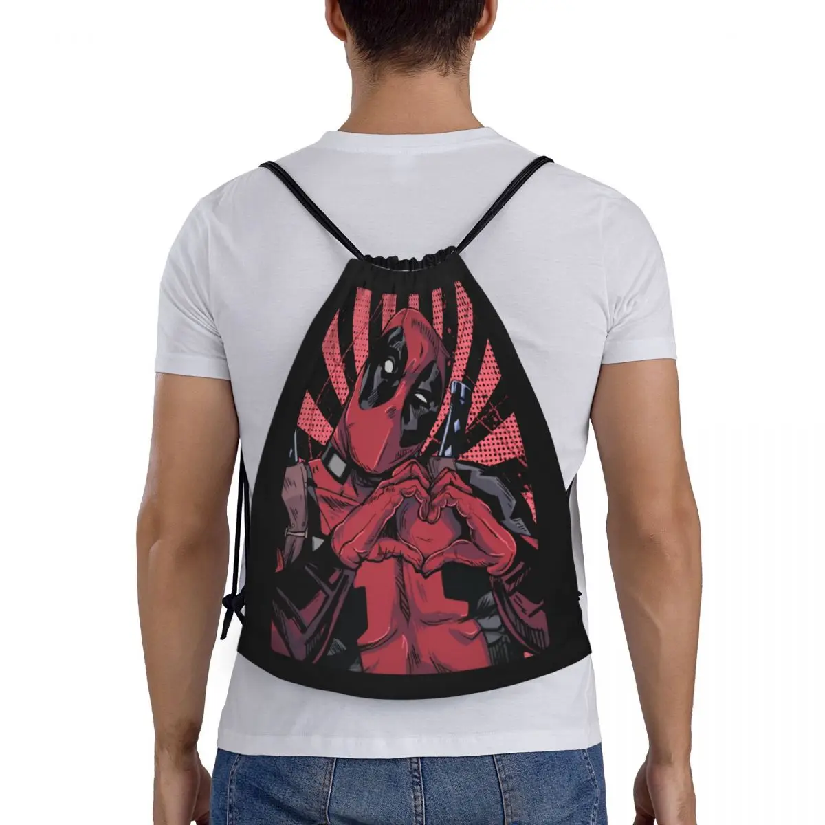 Sacos De Cordão De Coração De Mão Deadpool personalizados, mochila De Armazenamento De Ginásio De Esportes Leve para Homens e Mulheres