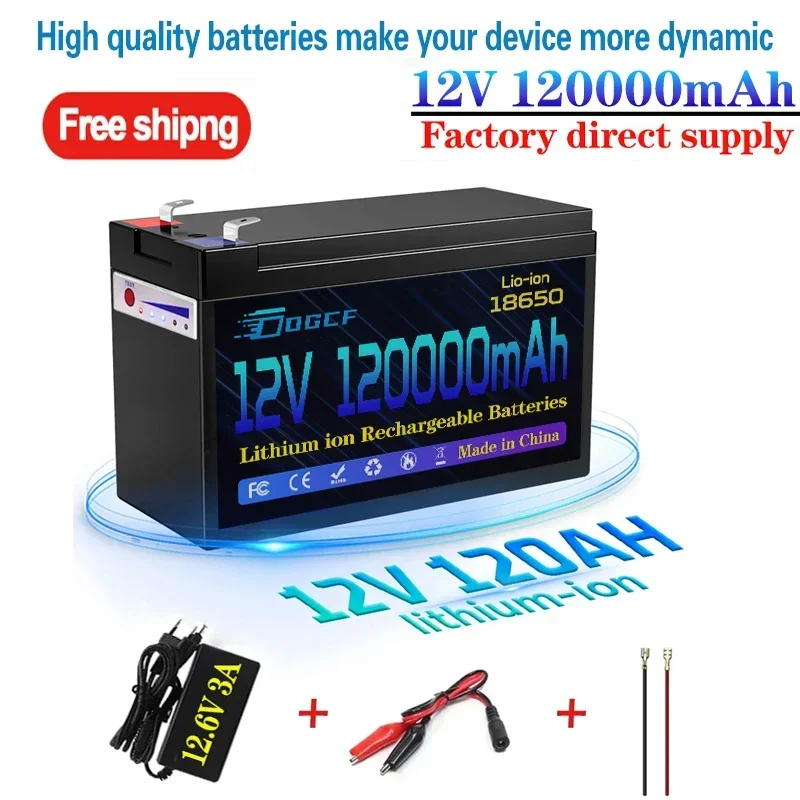 New 18650 12V 120Ah Lithium Battery Pack,Built-in 30A BMS,For Solar Energy Electric Vehicle Li-ion Battery+12.6V Charger