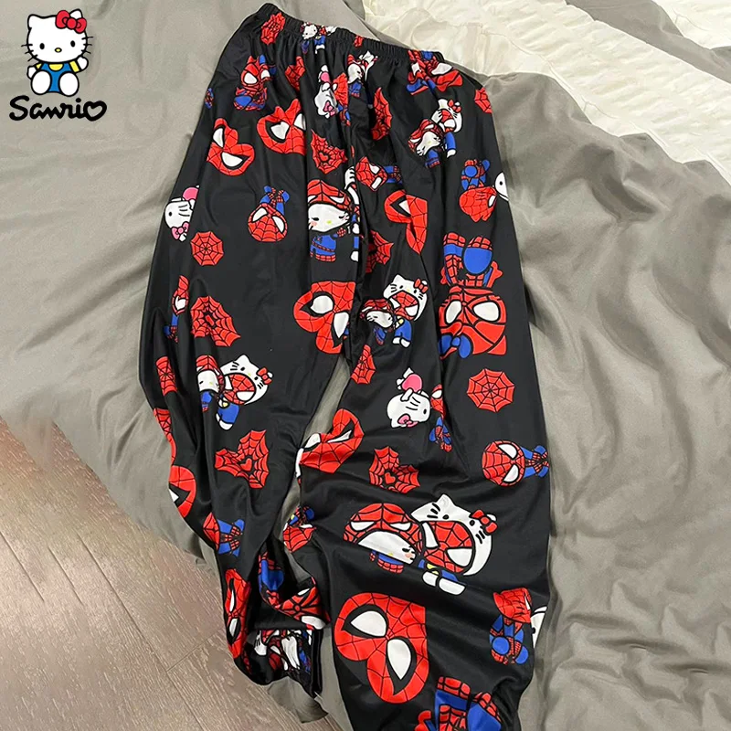 Desenhos animados anime spiderman olá kitty pijamas sanrio olá kitty casais combinando pijamas calças compridas calças de verão calças de dormir