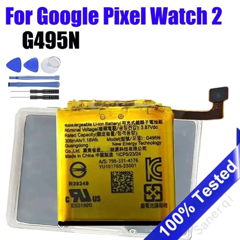 

Full G495N NEW Rechargeable Li-ion Battery 306mAh 3.87V For Google Pixel Watch 2 Bateria + tools