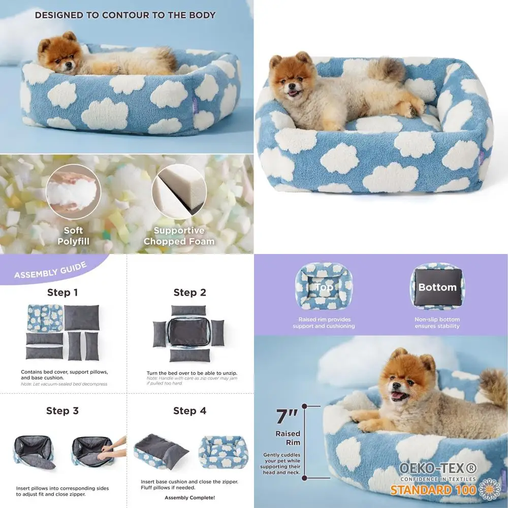 

Cute Dog Bed or Small Dogs - Washable Puppy Beds,Cozy RecOrthopedic Pet Soa with Shaggy Plush & Anti Slip Bottom,25x21x7inches