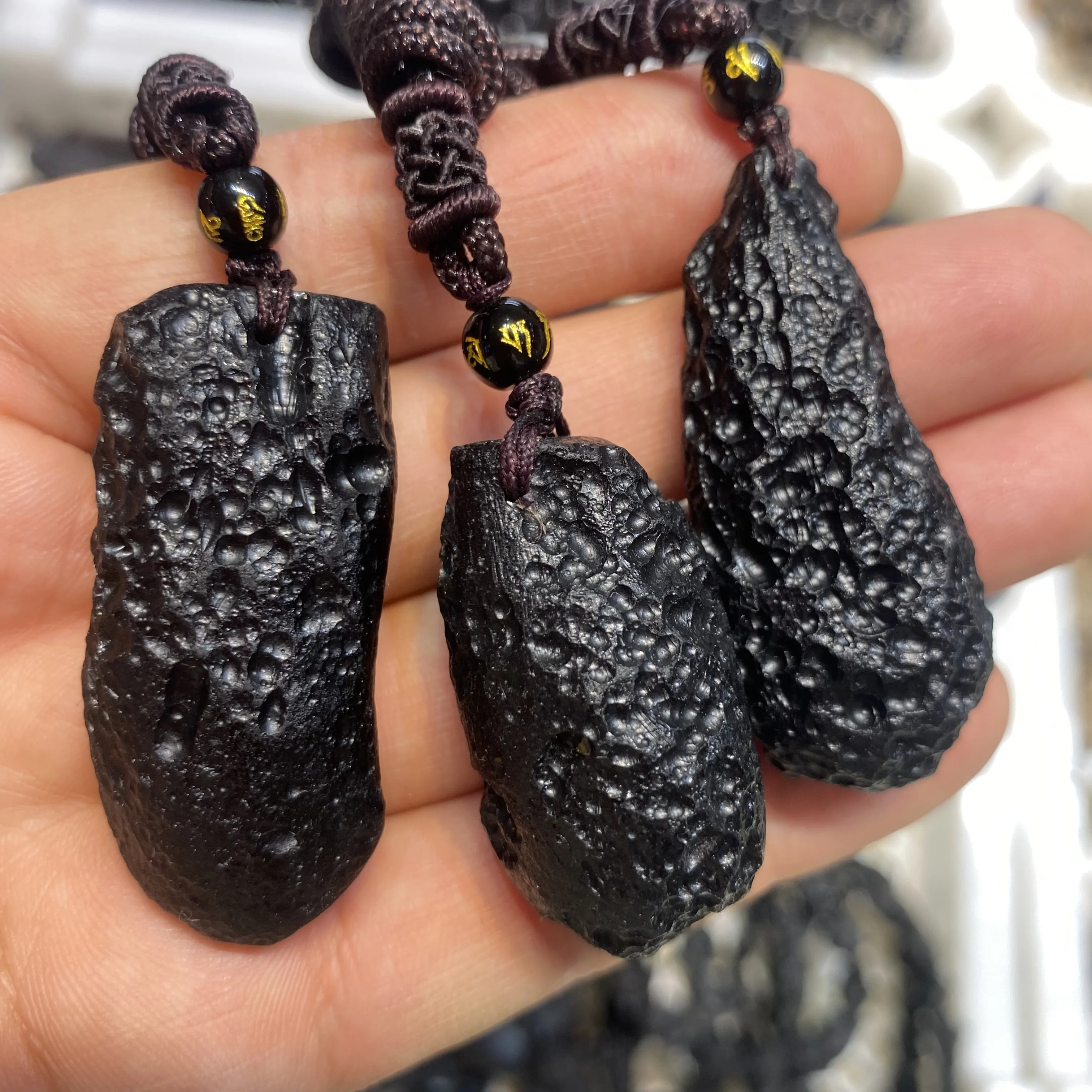 

Unit One Piece Natural Rough Black Cintamani Gemstone Crystal Lucky Necklace Pendant For Jewelry Gift
