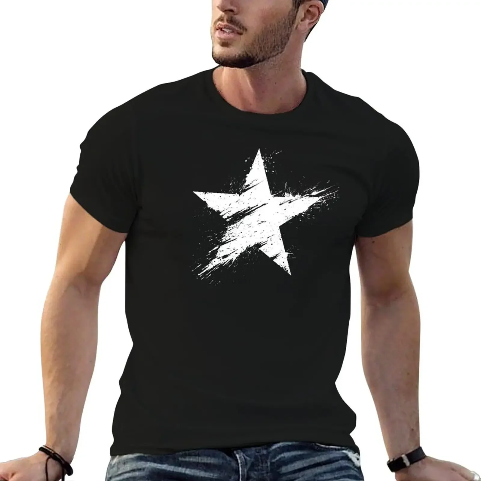 Painted Star - White T-Shirt baggy shirts essential t shirt oversized graphic tee kawaii clothes plain t shirts men