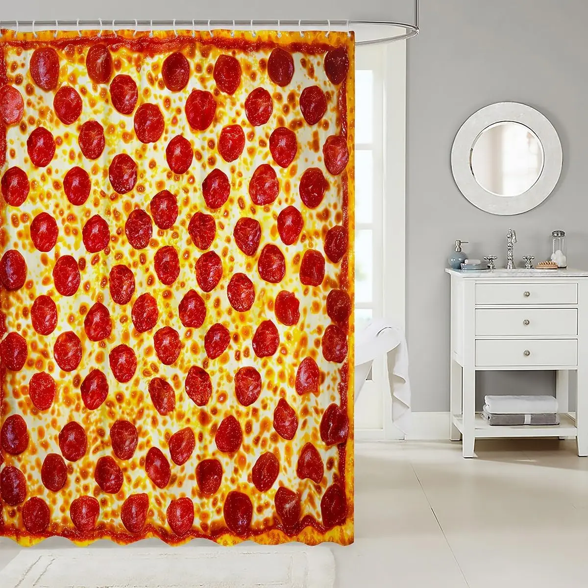 Pizza Bath Curtain Realistic Funny Food Shower Curtain Fast Food Bathroom Shower Kids Toddler Gift for Kids Bathroom Accessories