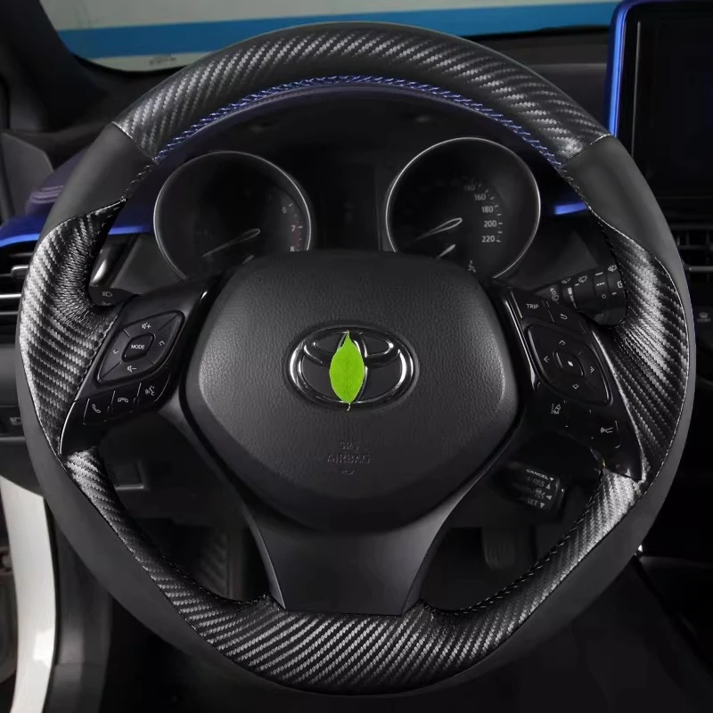 

For Toyota CHR 2016-2019 Izoa 2018 2019 Hand-stitched Genuine Leather carbon fibre car Steering Wheel Cover