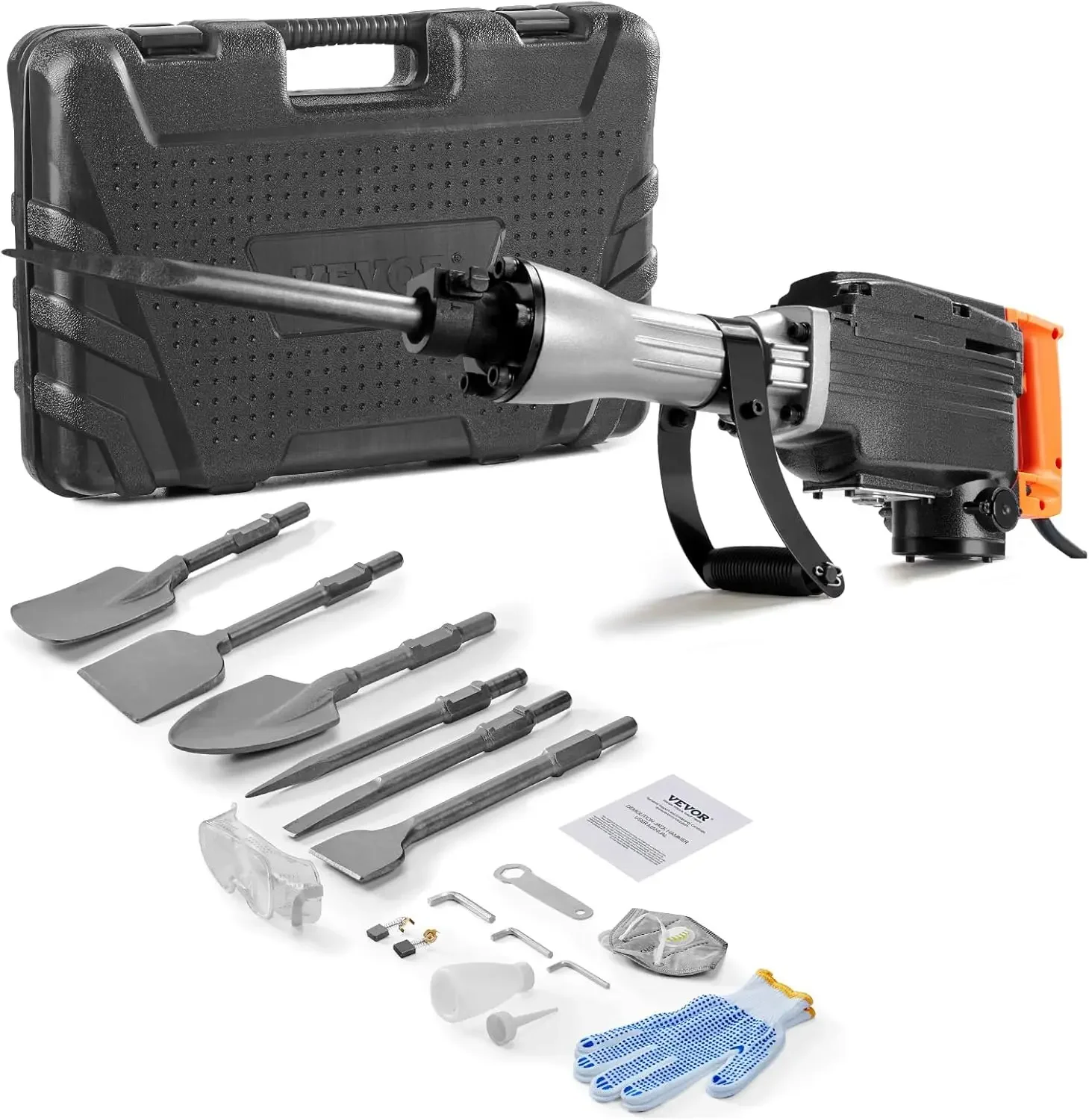 

Demolition Jack Hammer, 1350 BPM Concrete Breaker 6pcs Chisels Bit Chipping with Case